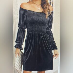 NWT IVIR Women’s Elegant Square Neck Puff Sleeve Formal Dress Black size Large